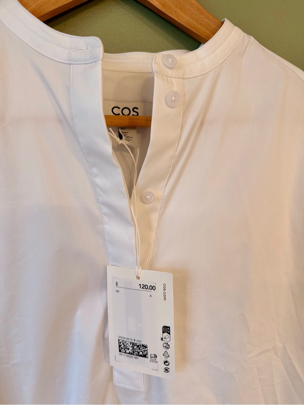 COS women’s White Poplin Button-Neck Shirt